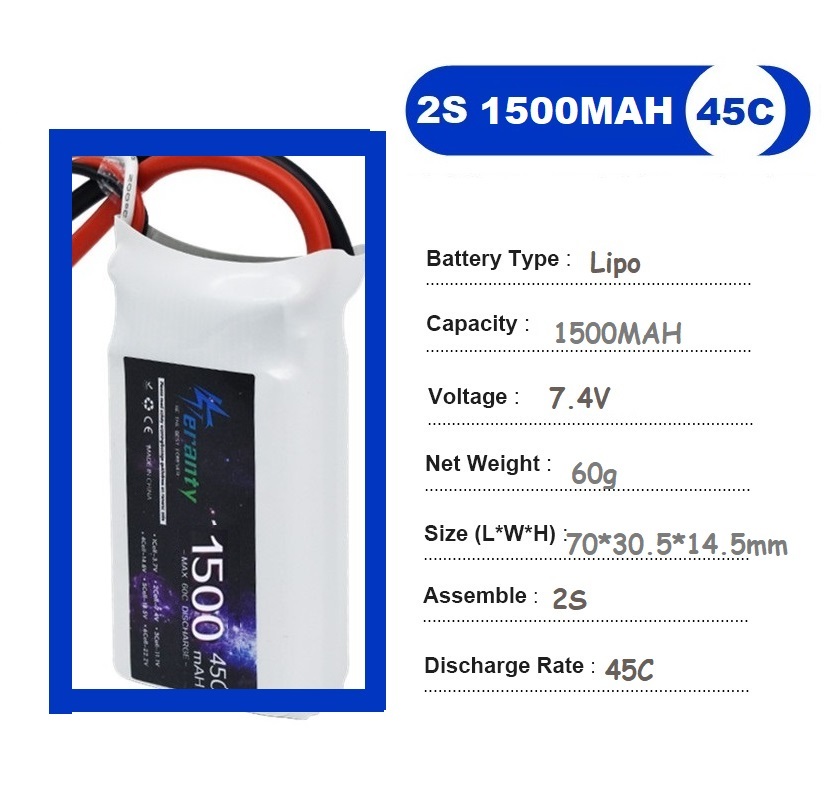 2PCS 7.4V Lipo 2S Battery 1500 - Drone Rc Leading review and price